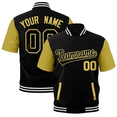Old Gold Black White Full-Snap Short Sleeve Varsity Jacket 1