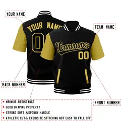 Old Gold Black White Full-Snap Short Sleeve Varsity Jacket 2