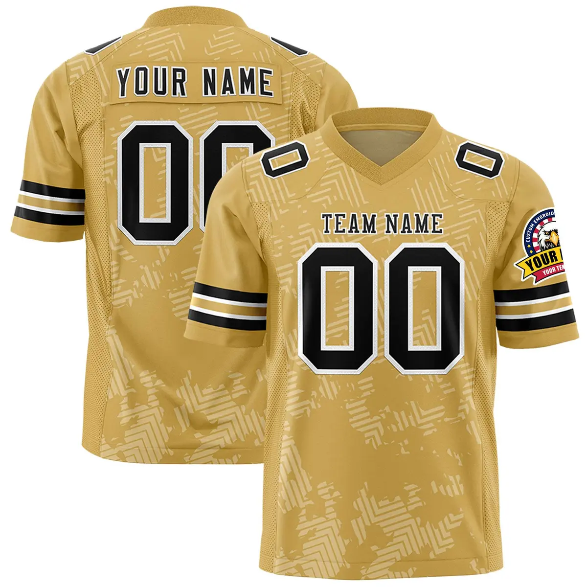 Old Gold Black-White Graffiti Line Authentic Football Jersey