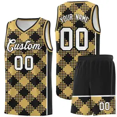 Old Gold Black-White Grid Basketball Kits For Team