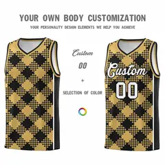 Old Gold Black-White Grid Basketball Kits For Team 3