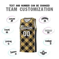 Old Gold Black-White Grid Basketball Kits For Team 4