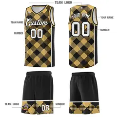 Old Gold Black-White Grid Basketball Kits For Team 5
