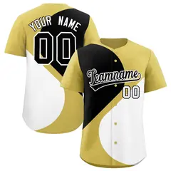 Old Gold Black-White Half Heart Color Block Baseball Jersey