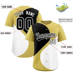 Old Gold Black-White Half Heart Color Block Baseball Jersey 2