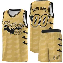 Old Gold Black White Halloween Bat Pattern Basketball Jersey 1