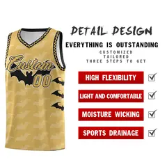 Old Gold Black White Halloween Bat Pattern Basketball Jersey 2