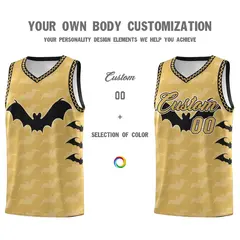 Old Gold Black White Halloween Bat Pattern Basketball Jersey 3