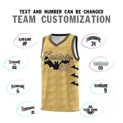 Old Gold Black White Halloween Bat Pattern Basketball Jersey 4