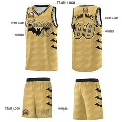 Old Gold Black White Halloween Bat Pattern Basketball Jersey 5