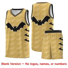Old Gold Black White Halloween Bat Pattern Basketball Jersey 7