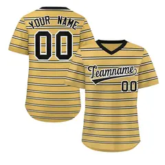 Old Gold Black-White Horizontal Stripe Pullover Baseball Jersey 1