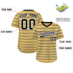 Old Gold Black-White Horizontal Stripe Pullover Baseball Jersey 2