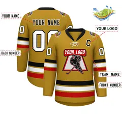 Old Gold Black-White Lace-Up Neck Hockey Jersey 2