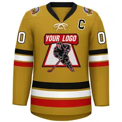 Old Gold Black-White Lace-Up Neck Hockey Jersey 3