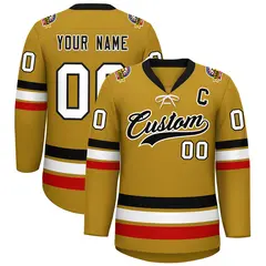 Old Gold Black-White Lace-Up Neck Hockey Jersey