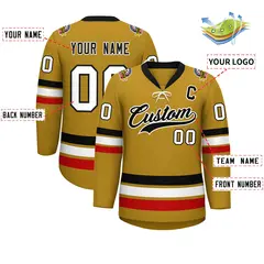 Old Gold Black-White Lace-Up Neck Hockey Jersey 2