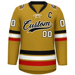 Old Gold Black-White Lace-Up Neck Hockey Jersey 3