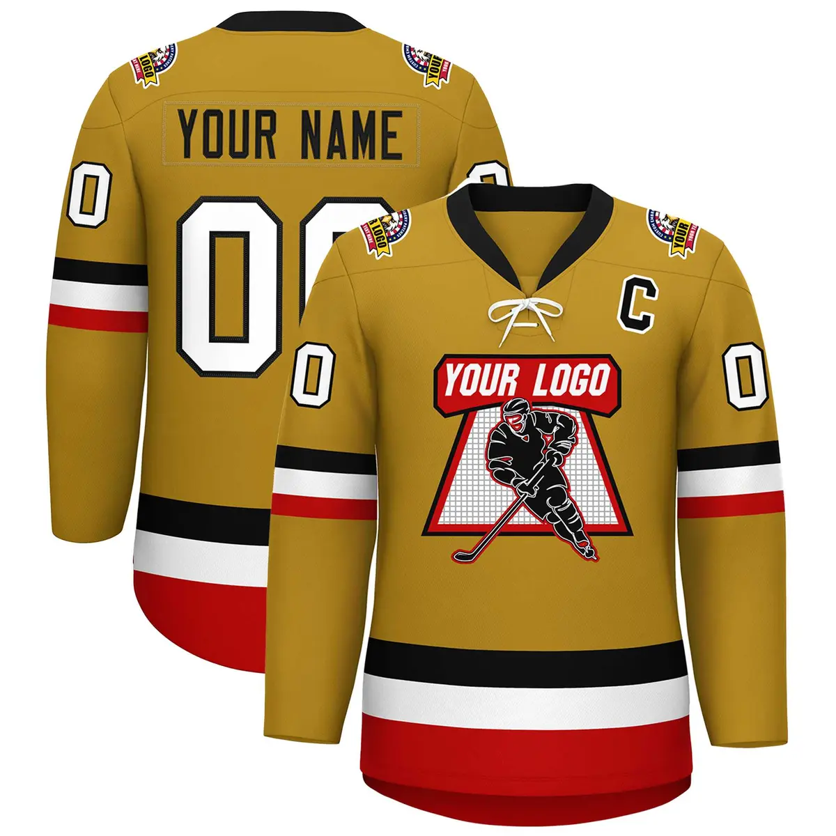 Old Gold Black-White Lace-Up Neck Hockey Jersey