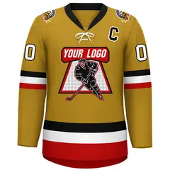 Old Gold Black-White Lace-Up Neck Hockey Jersey 3