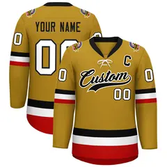 Old Gold Black-White Lace-Up Neck Hockey Jersey