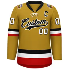 Old Gold Black-White Lace-Up Neck Hockey Jersey 3