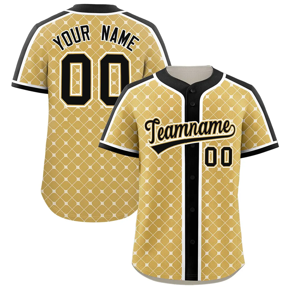 Old Gold Black-White Plaid Authentic Baseball Jersey