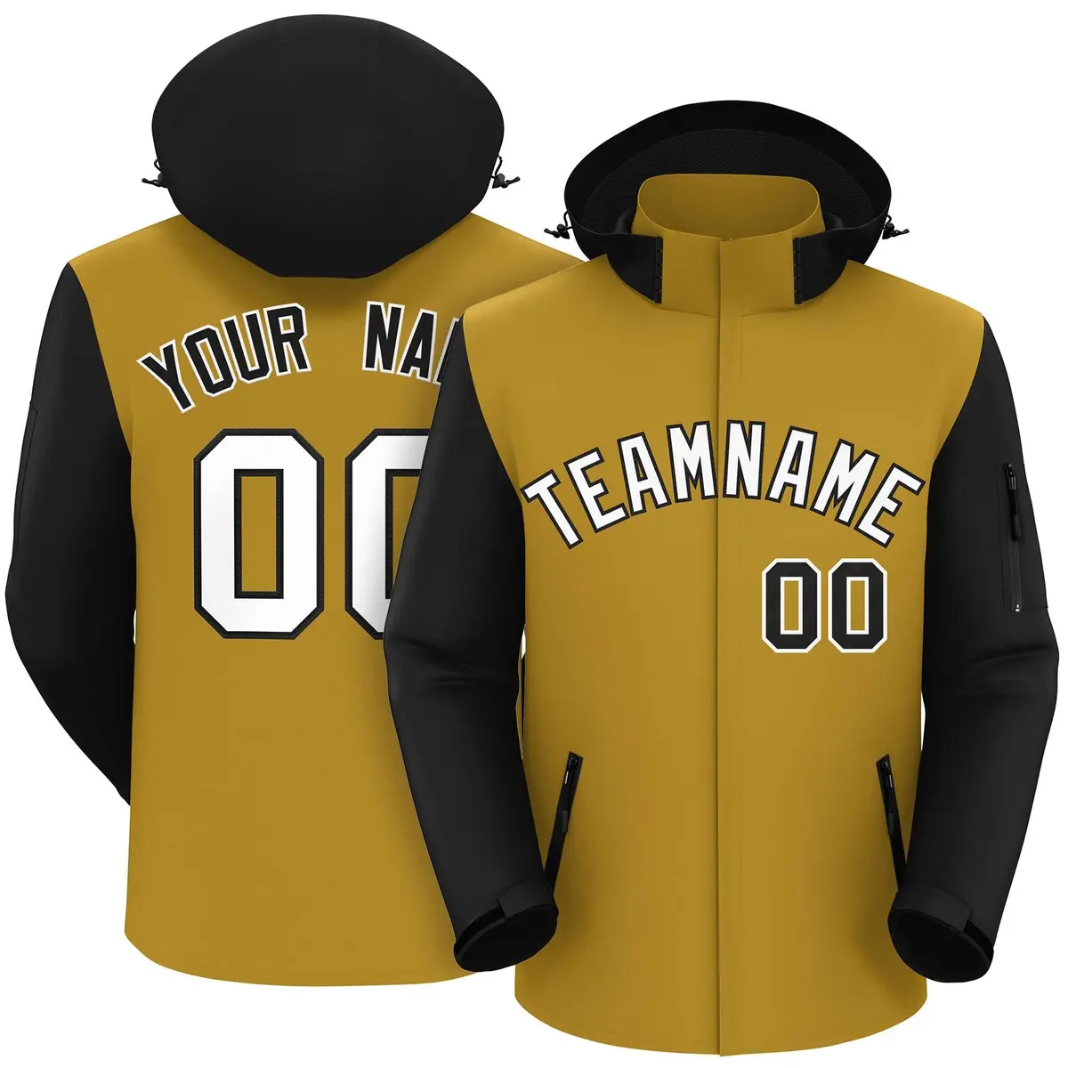 Old Gold Black-White Raglan Sleeves Waterproof Jacket