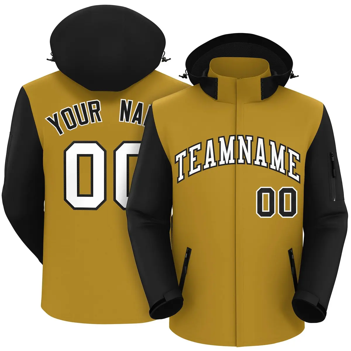 Old Gold Black-White Raglan Sleeves Waterproof Jacket
