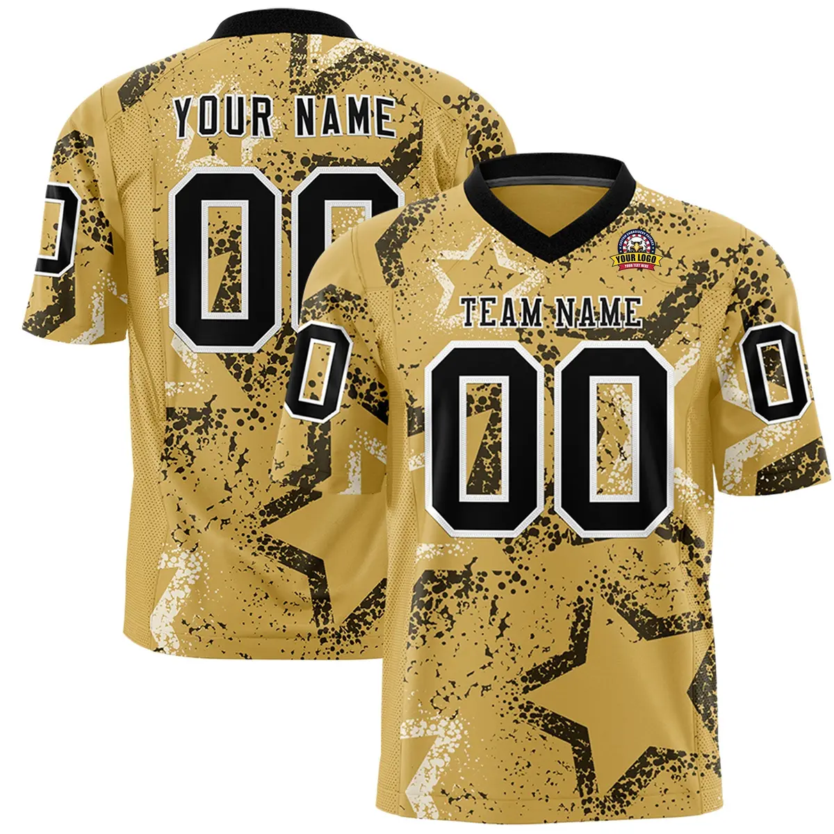 Old Gold Black White Star Graffiti Authentic Football Jersey