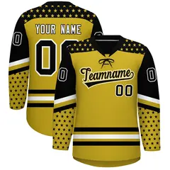 Old Gold Black White Star Series Lace-Up Neck Hockey Jersey 1