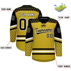 Old Gold Black White Star Series Lace-Up Neck Hockey Jersey 2