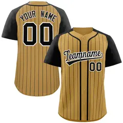 Old Gold Black-White Stripe Raglan Authentic Baseball Jersey 1