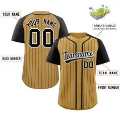 Old Gold Black-White Stripe Raglan Authentic Baseball Jersey 2