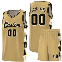 Old Gold Black-White Triangle Splicing Basketball Jersey 1