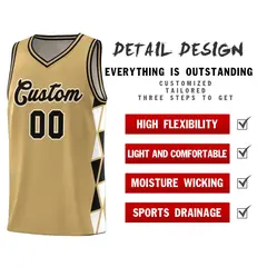 Old Gold Black-White Triangle Splicing Basketball Jersey 4