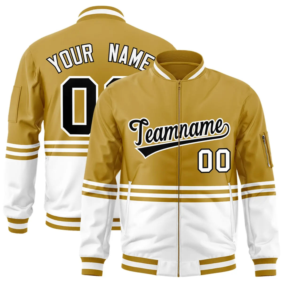 Old Gold Black-White Varsity Color Block Letterman Bomber Jacket
