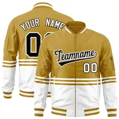 Old Gold Black-White Varsity Color Block Letterman Bomber Jacket 1
