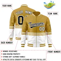 Old Gold Black-White Varsity Color Block Letterman Bomber Jacket 2