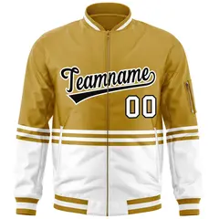 Old Gold Black-White Varsity Color Block Letterman Bomber Jacket 3