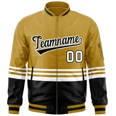 Old Gold Black-White Varsity Color Block Letterman Bomber Jacket 3