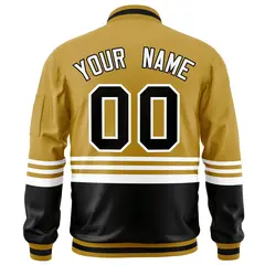 Old Gold Black-White Varsity Color Block Letterman Bomber Jacket 4
