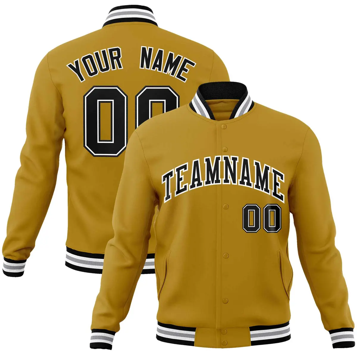 Old Gold Black-White Varsity Full-Snap Letterman Jacket