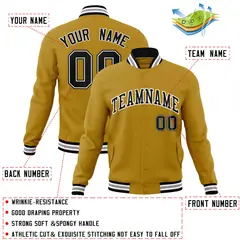 Old Gold Black-White Varsity Full-Snap Letterman Jacket 4