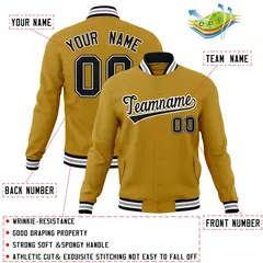 Old Gold Black-White Varsity Full-Snap Letterman Jacket 4