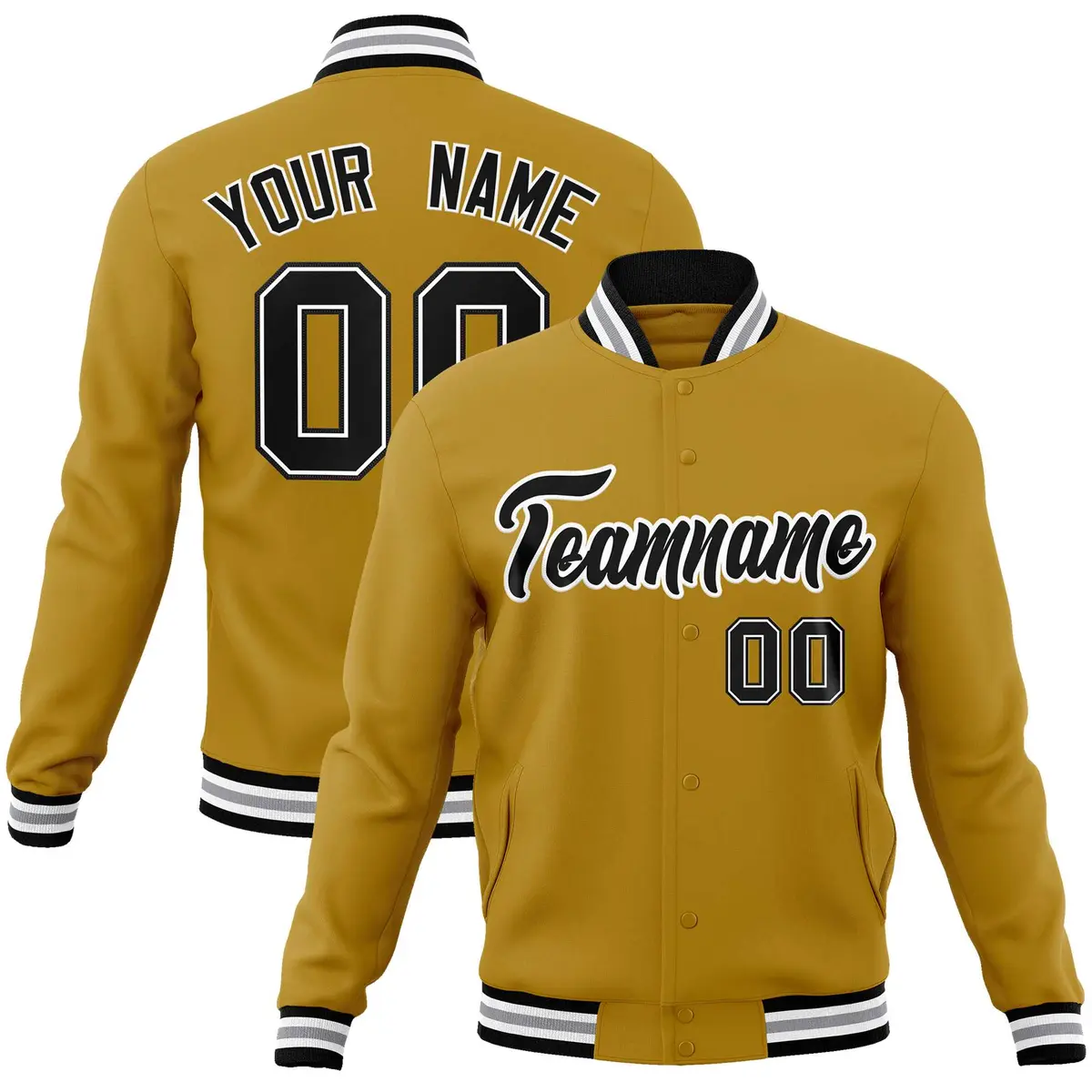 Old Gold Black-White Varsity Full-Snap Letterman Jacket