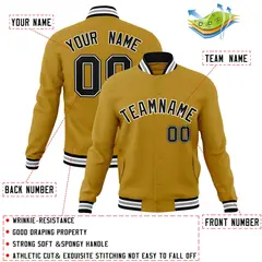 Old Gold Black-White Varsity Full-Snap Letterman Jacket 4