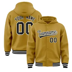 Old Gold Black-White Varsity Full-Snap Letterman Jacket Hoodie