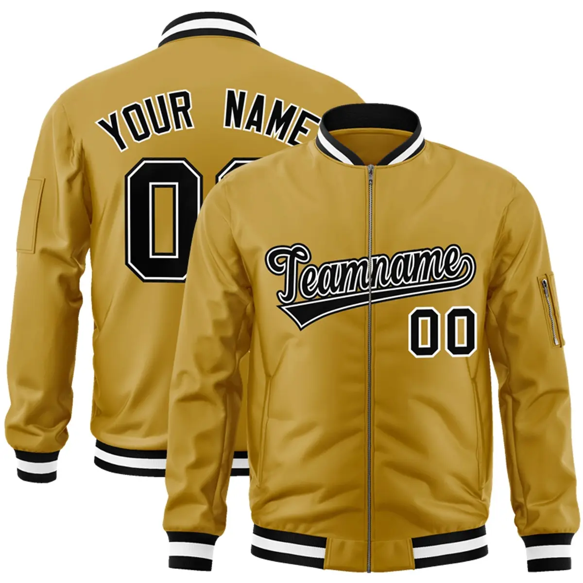Old Gold Black-White Varsity Full-Zip Letterman Bomber Jacket