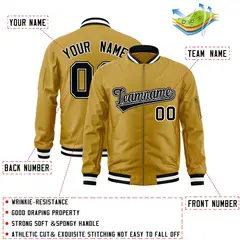 Old Gold Black-White Varsity Full-Zip Letterman Bomber Jacket 2